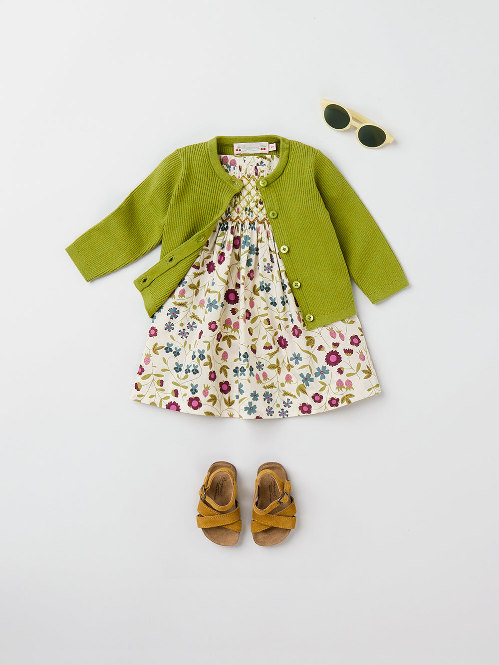 SUMMER 2023 BABY GIRL'S LOOK GREEN CARDIGAN