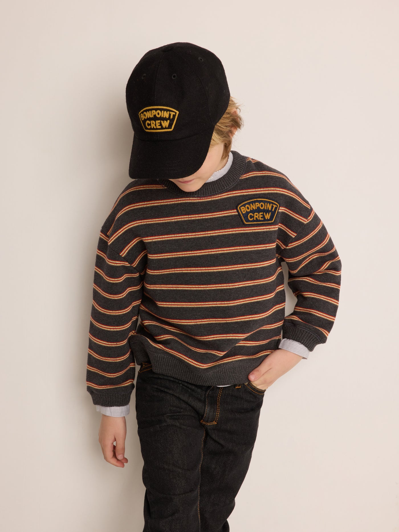 Winter 2023 boy's look striped sweater