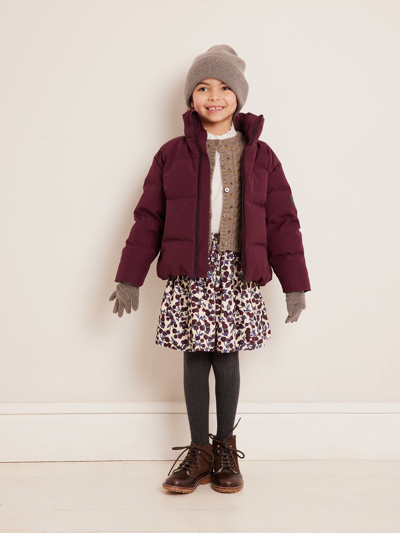 Look fille hiver 2023 doudoune bordeaux