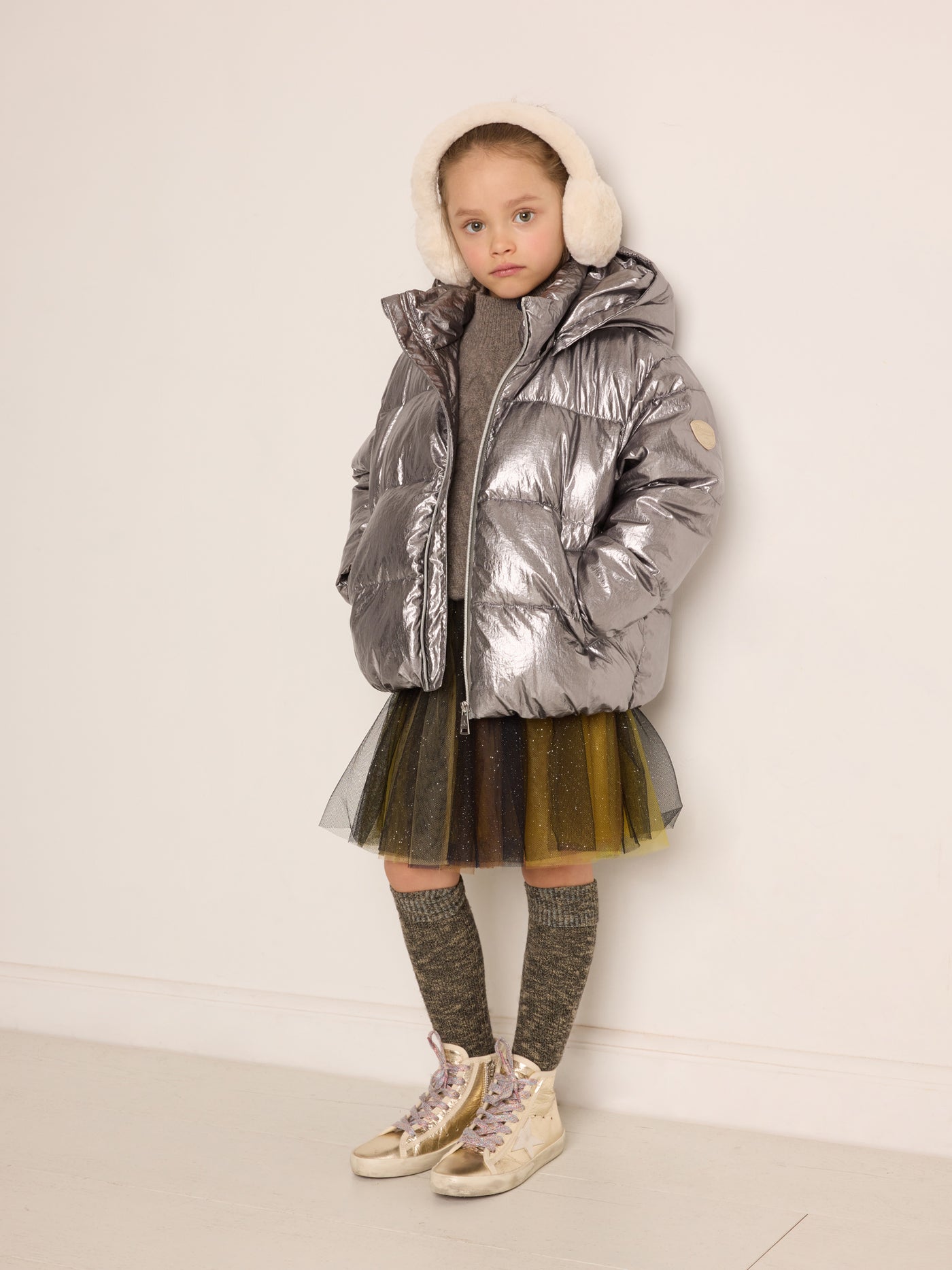 Look fille hiver 2023 doudoune argente