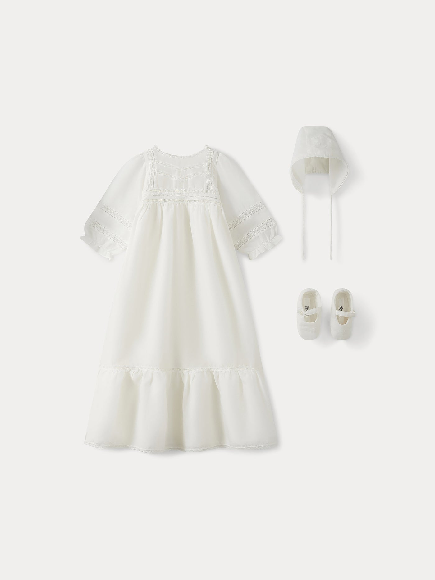 Silk Christening Dress for Baby milk white