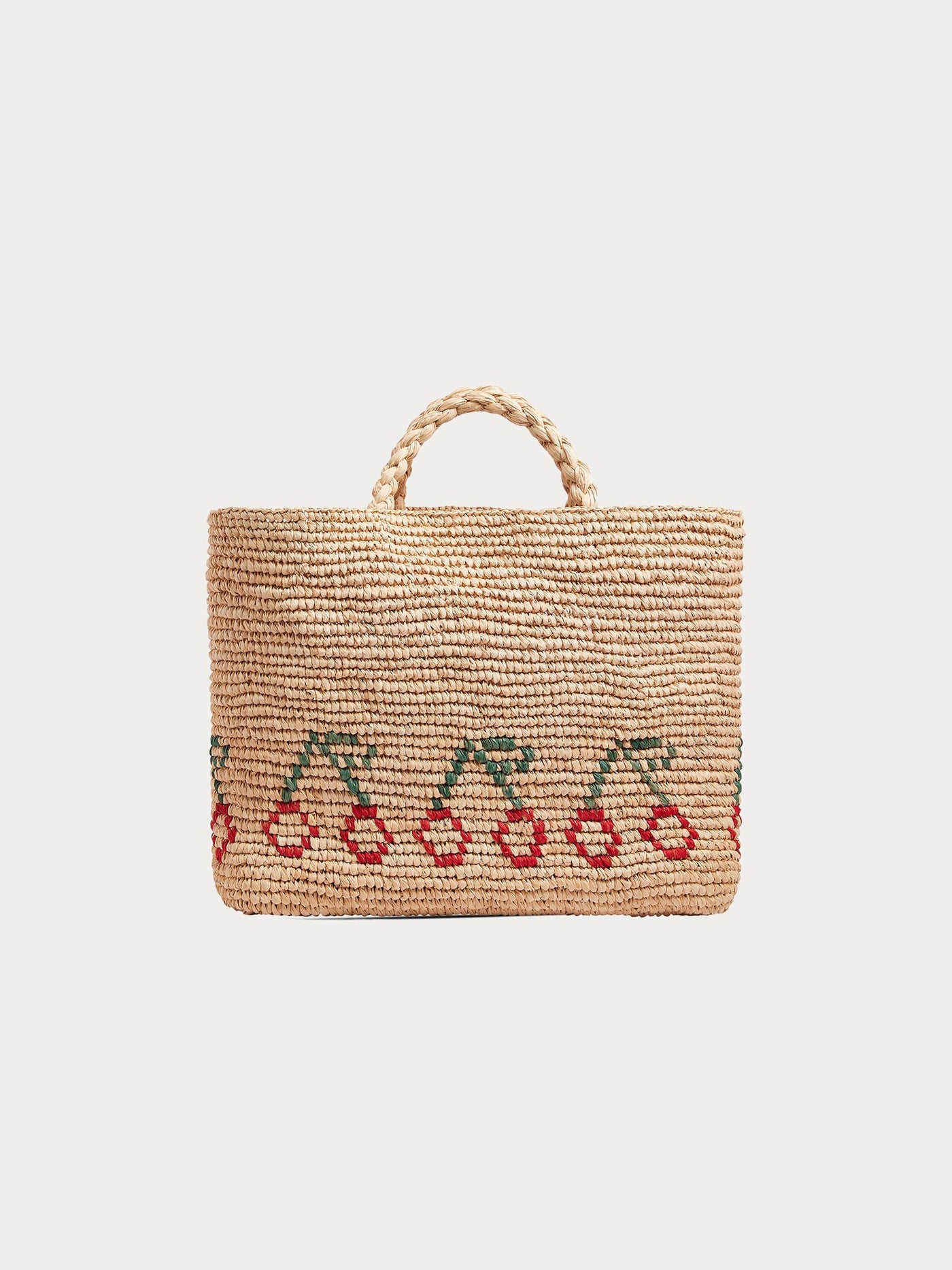Sac Fama cabas en raphia à cerises rouges